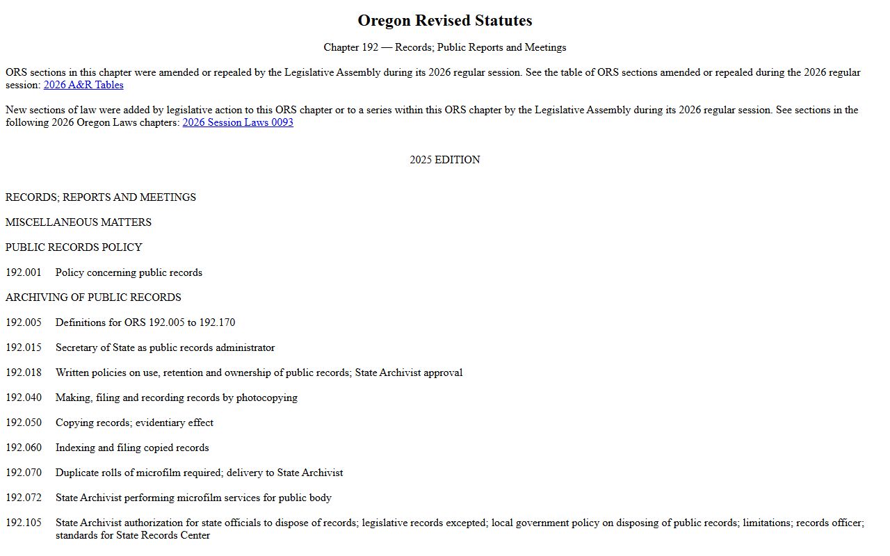 Douglas County court clerk records and Oregon public records statute source