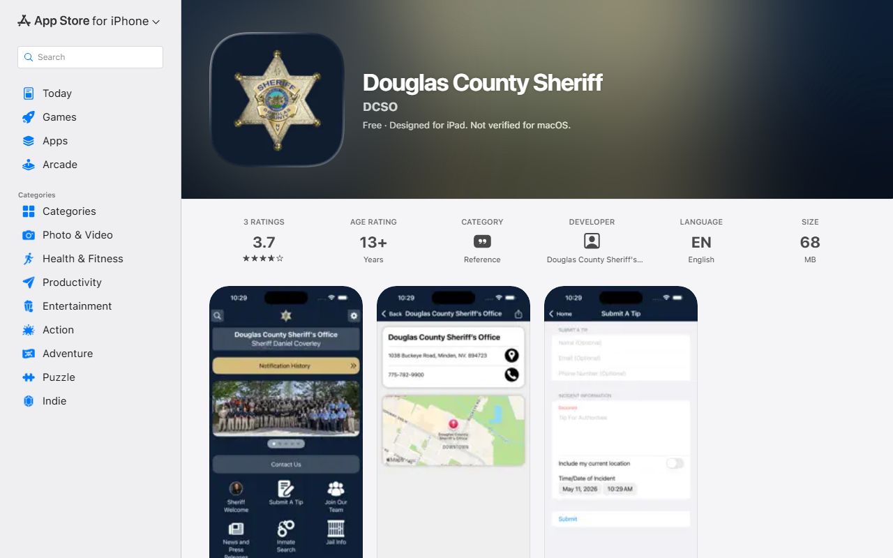 Douglas County arrest records and sheriff app Apple listing