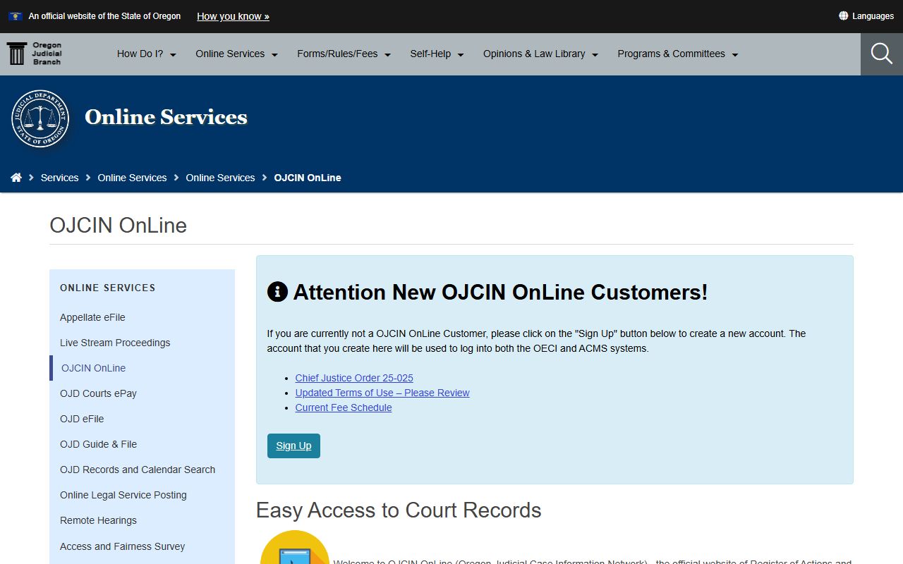 Douglas County court records OJCIN access page