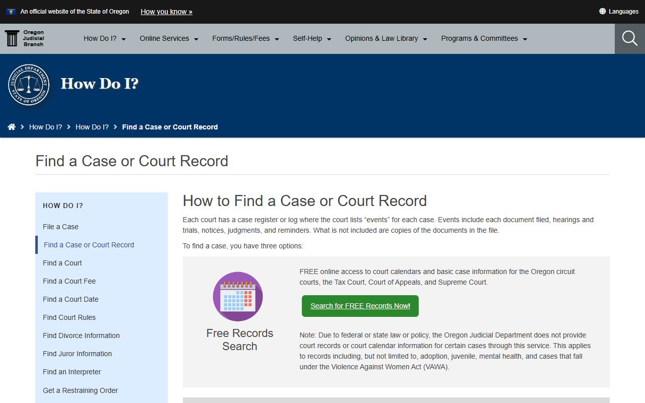 Douglas County court records search instructions from Oregon Judicial Department
