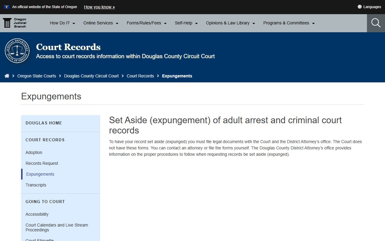 Douglas County criminal court records expungement and set aside source