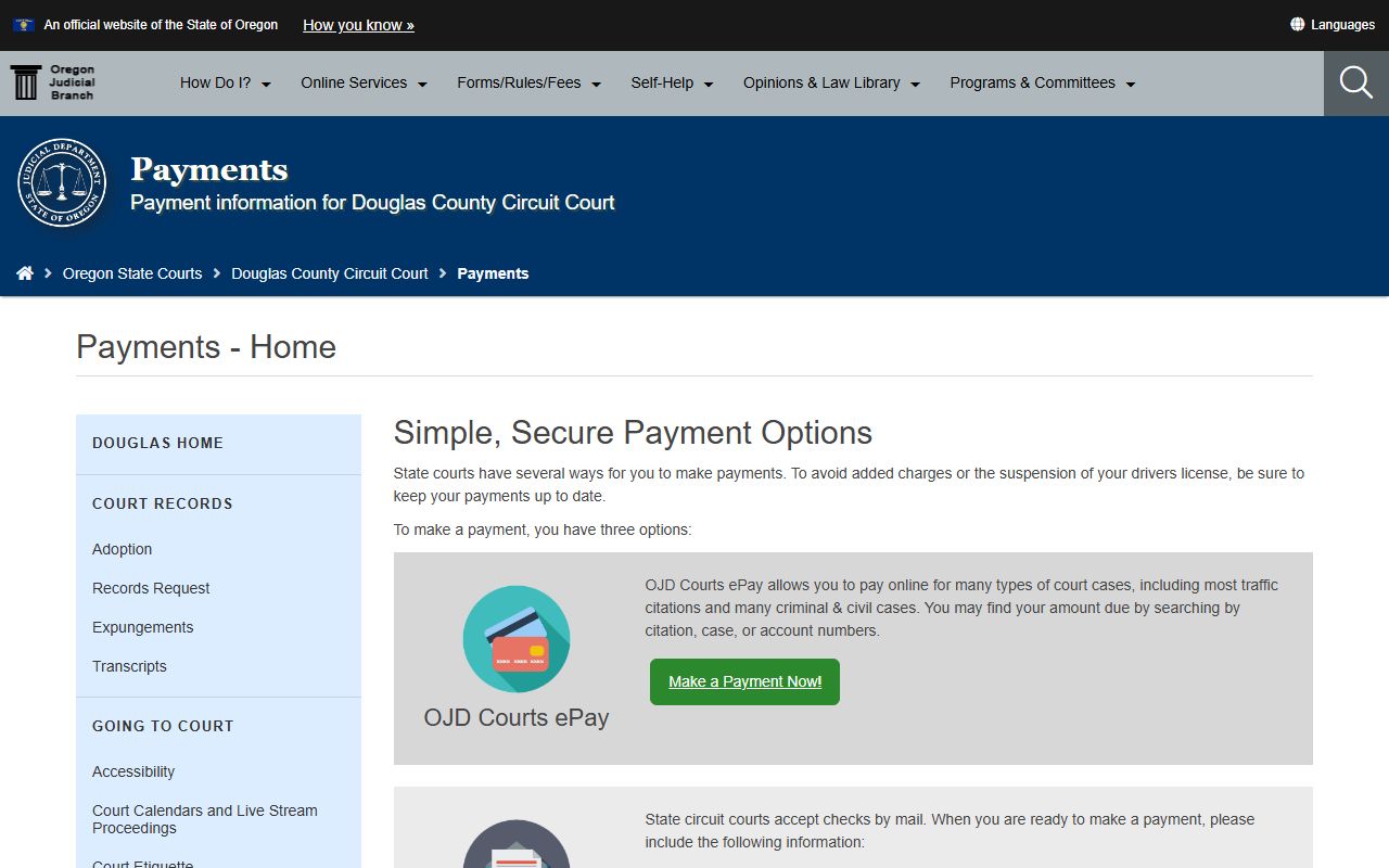 Douglas County Circuit Court payments page for court records and fines