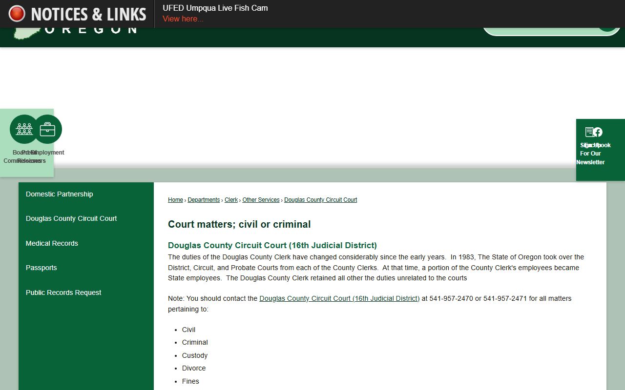 Douglas County Circuit Court county page explaining state court transfer