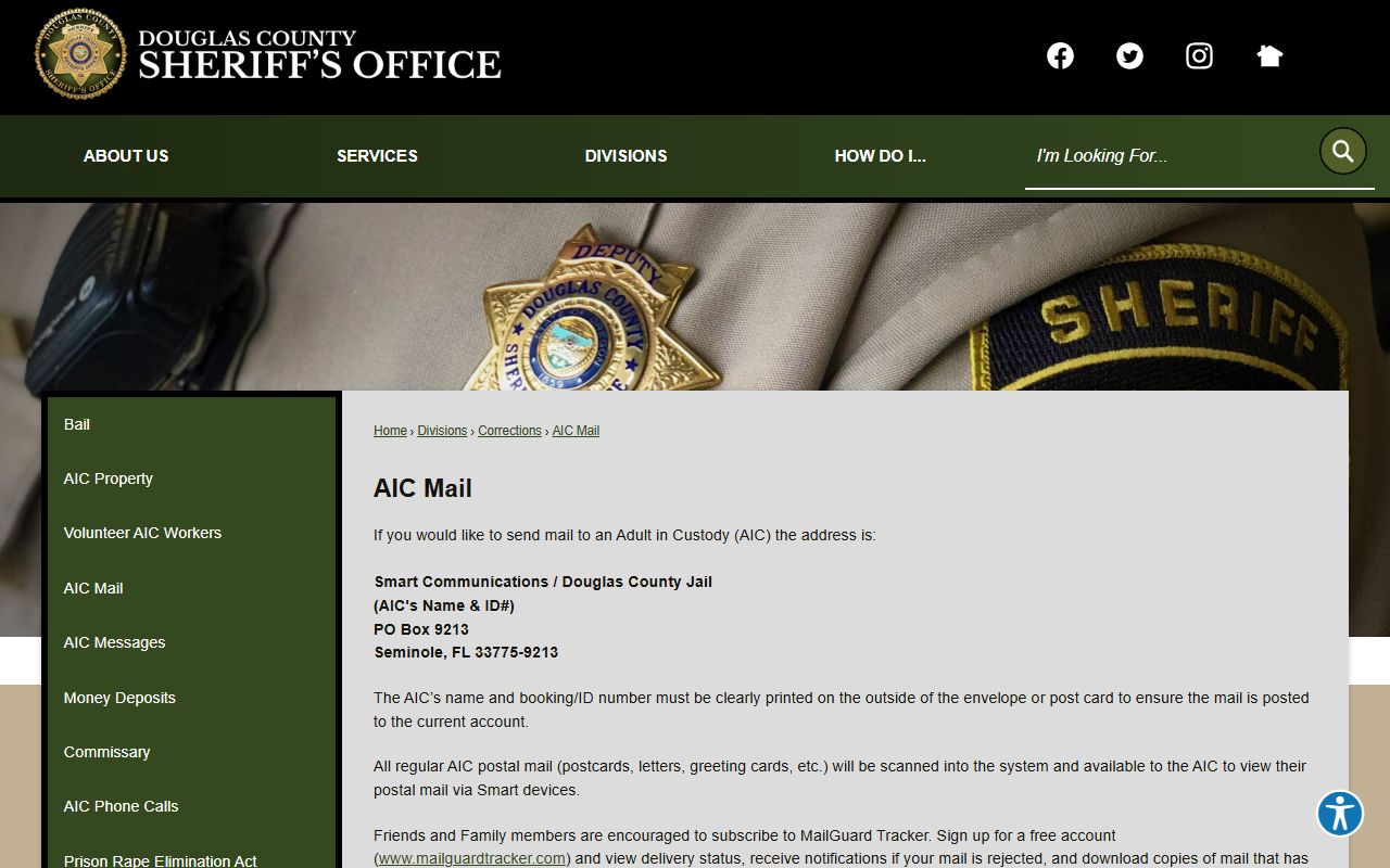 Douglas County inmate records and AIC mail rules