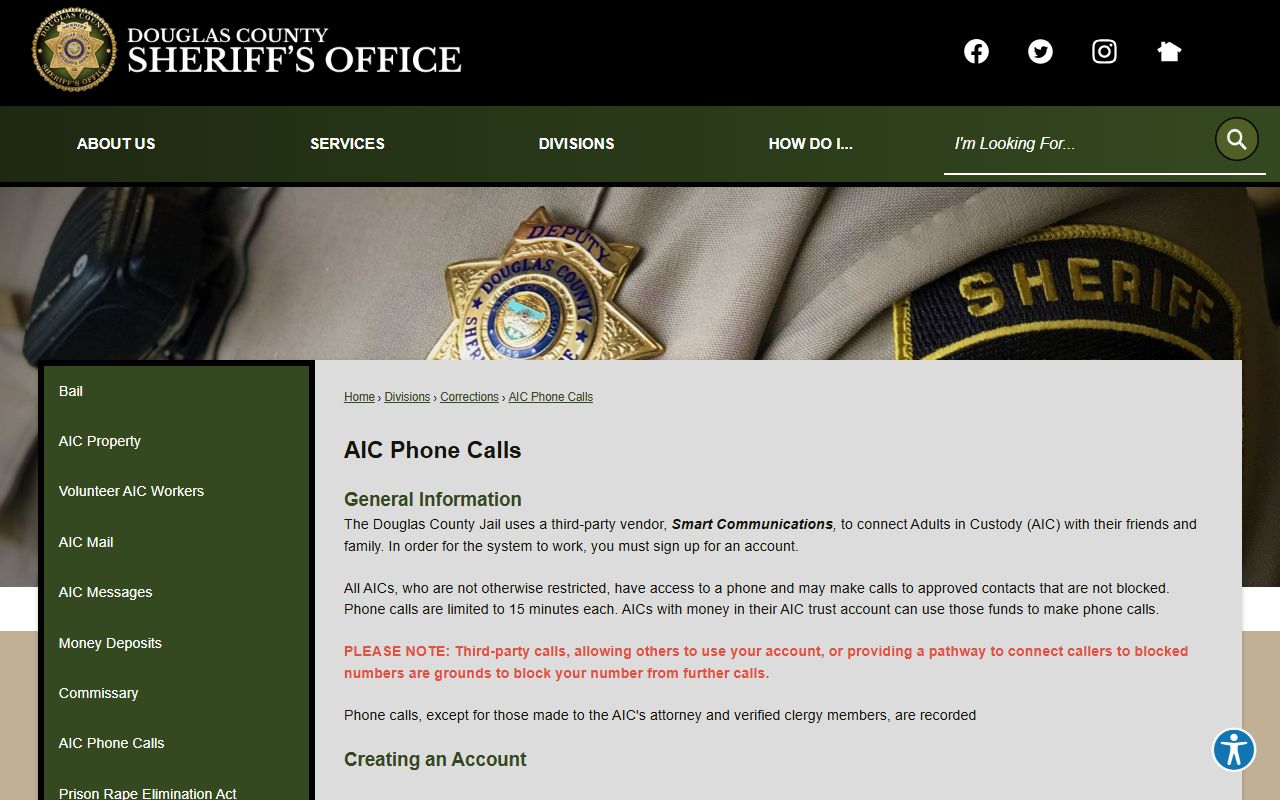 Douglas County inmate records and AIC phone call rules