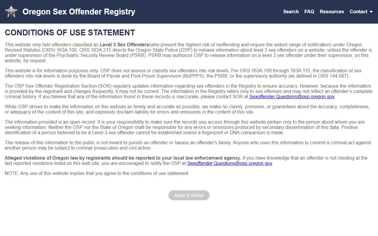 Douglas County court records Oregon State Police sex offender registry page
