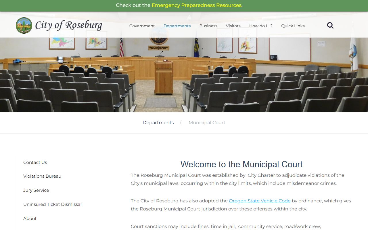Douglas County traffic court records Roseburg Municipal Court jurisdiction