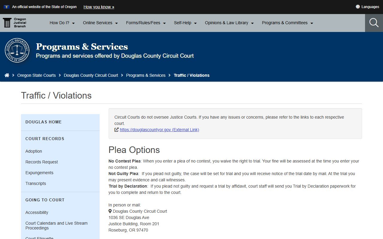 Douglas County traffic court records Circuit Court traffic violations page